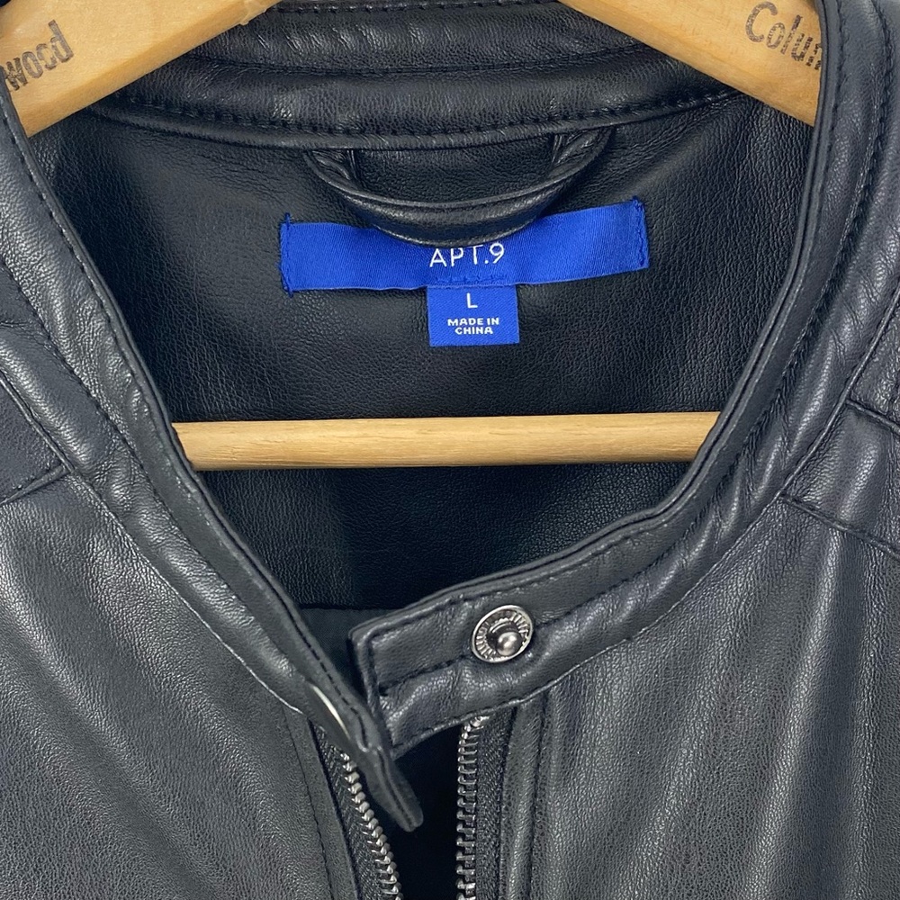 Apt. 9 Sleek Black Vegan Faux Leather Moto Biker Bomber Racing Style Jacket L - Picture 3 of 10